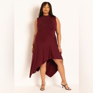 Eloquii Deep Red Asymmetrical Dress